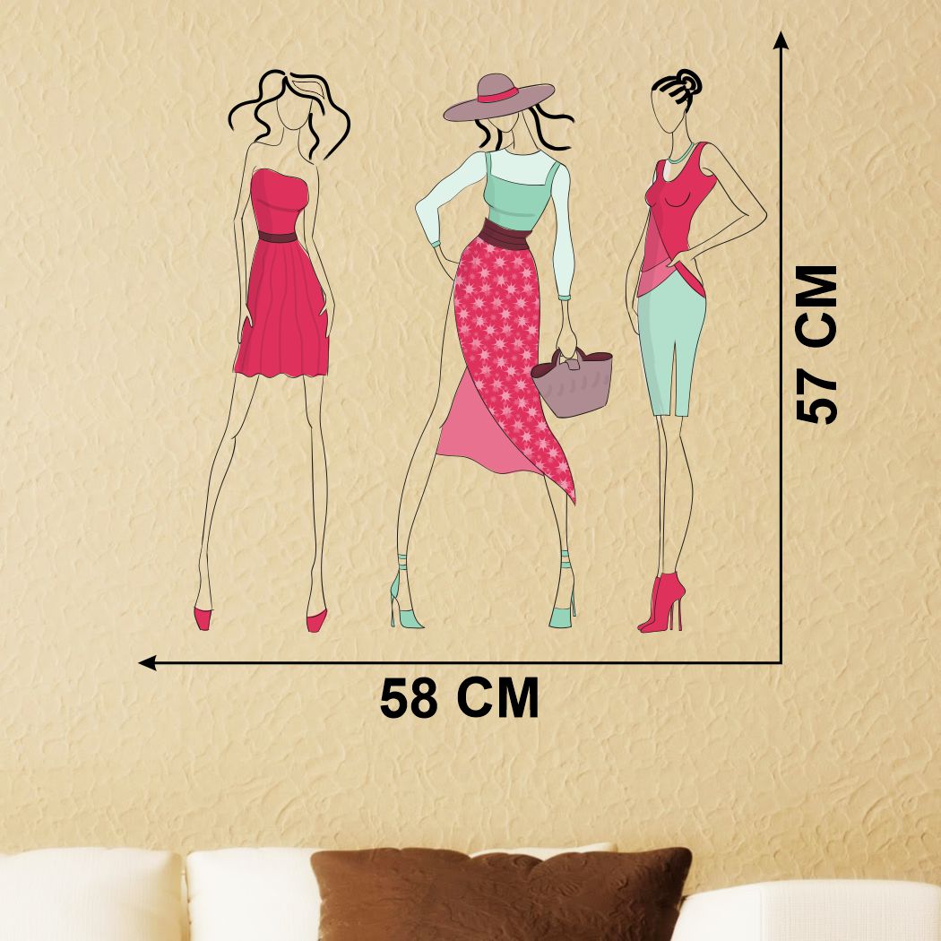 Homexa Decor | Three Ladies Fashion Design Wall Sticker (Size 58 x 57 cm)