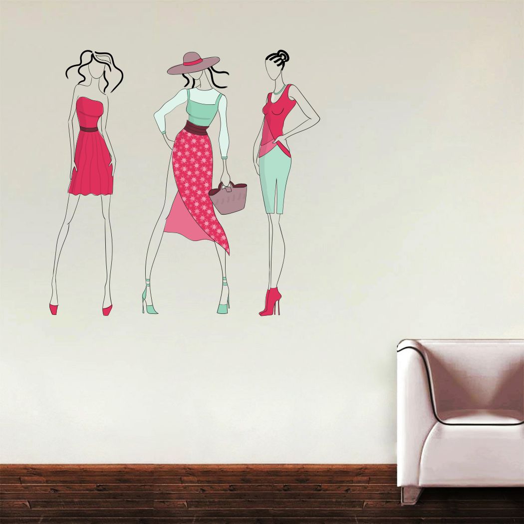 Homexa Decor | Three Ladies Fashion Design Wall Sticker (Size 58 x 57 cm)