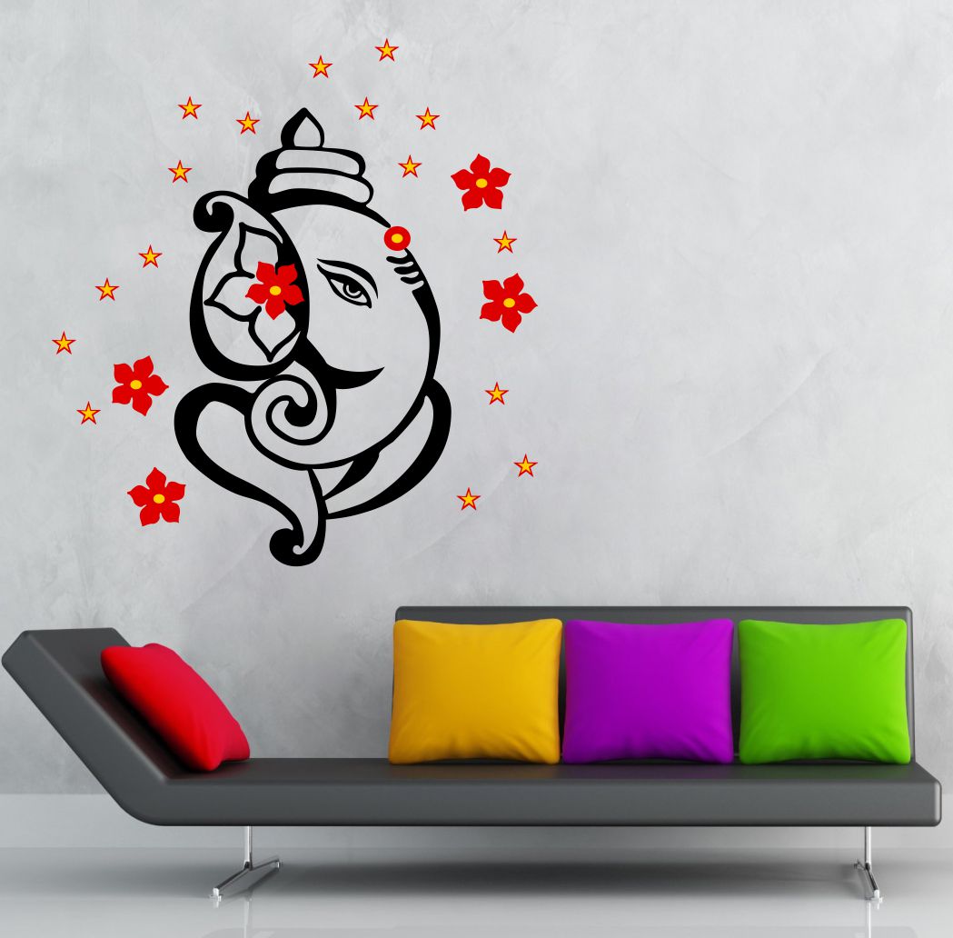 Homexa Decor | Flower With Ganesh Wall Sticker (Size 58 x 62 cm)