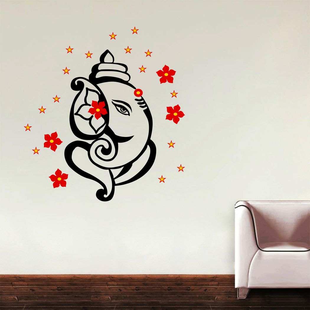 Homexa Decor | Flower With Ganesh Wall Sticker (Size 58 x 62 cm)