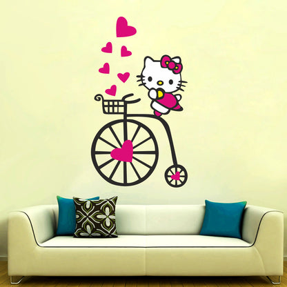 Homexa Decor | Cat and Bicycle With Heart Wall Sticker (Size 71 x 40 cm)