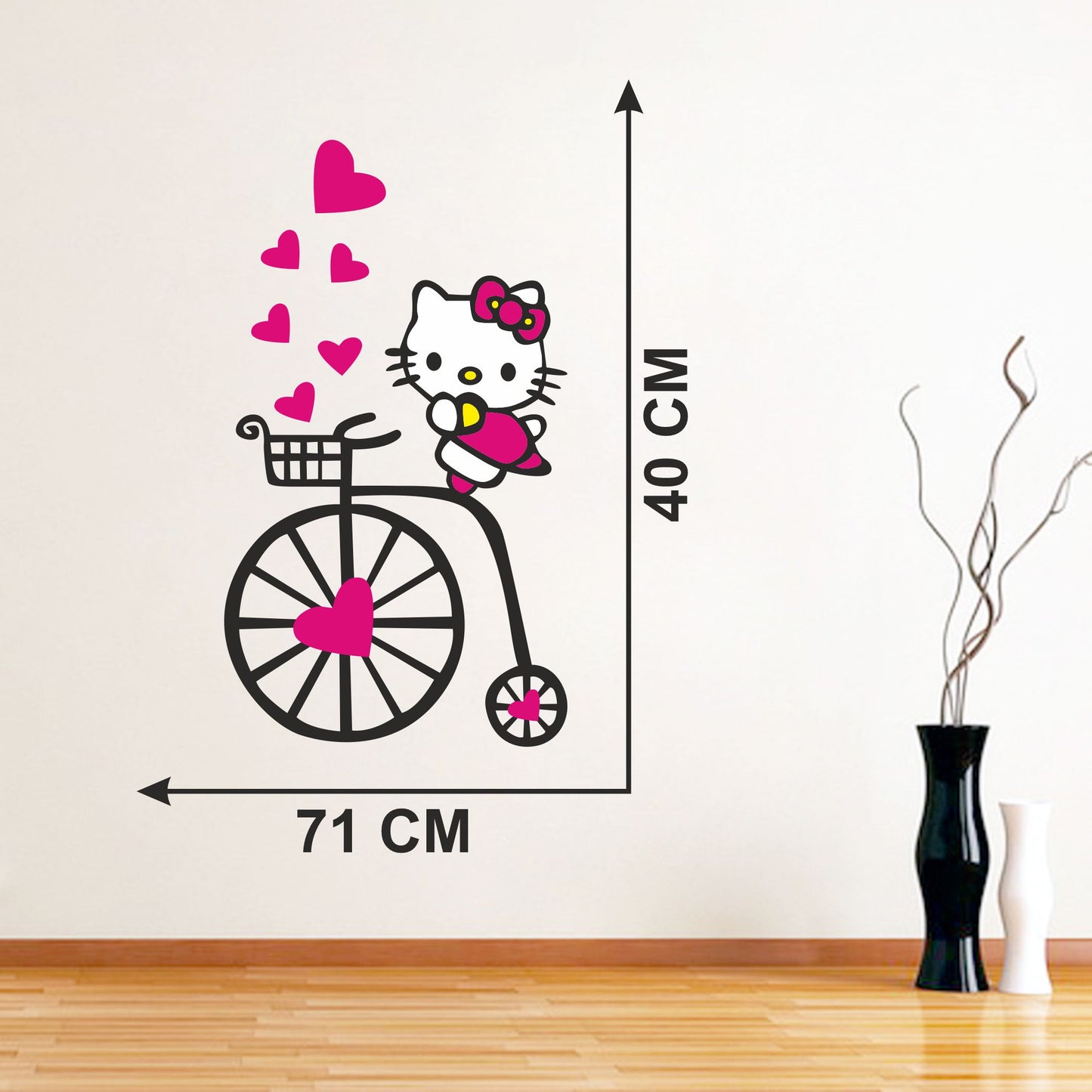 Homexa Decor | Cat and Bicycle With Heart Wall Sticker (Size 71 x 40 cm)