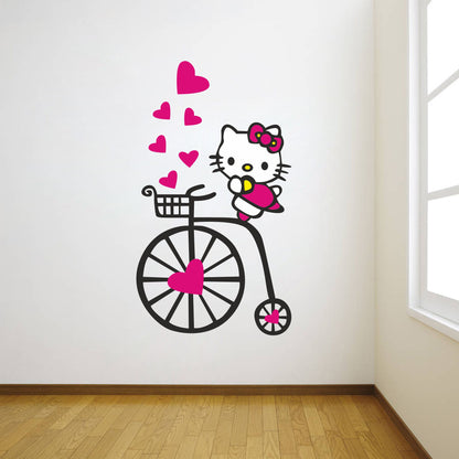 Homexa Decor | Cat and Bicycle With Heart Wall Sticker (Size 71 x 40 cm)