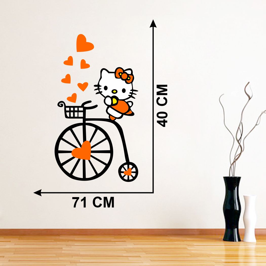 Homexa Decor | Cute Kitty With Bicycle Design wall Sticker Sticker (Size 40 x 71 cm)