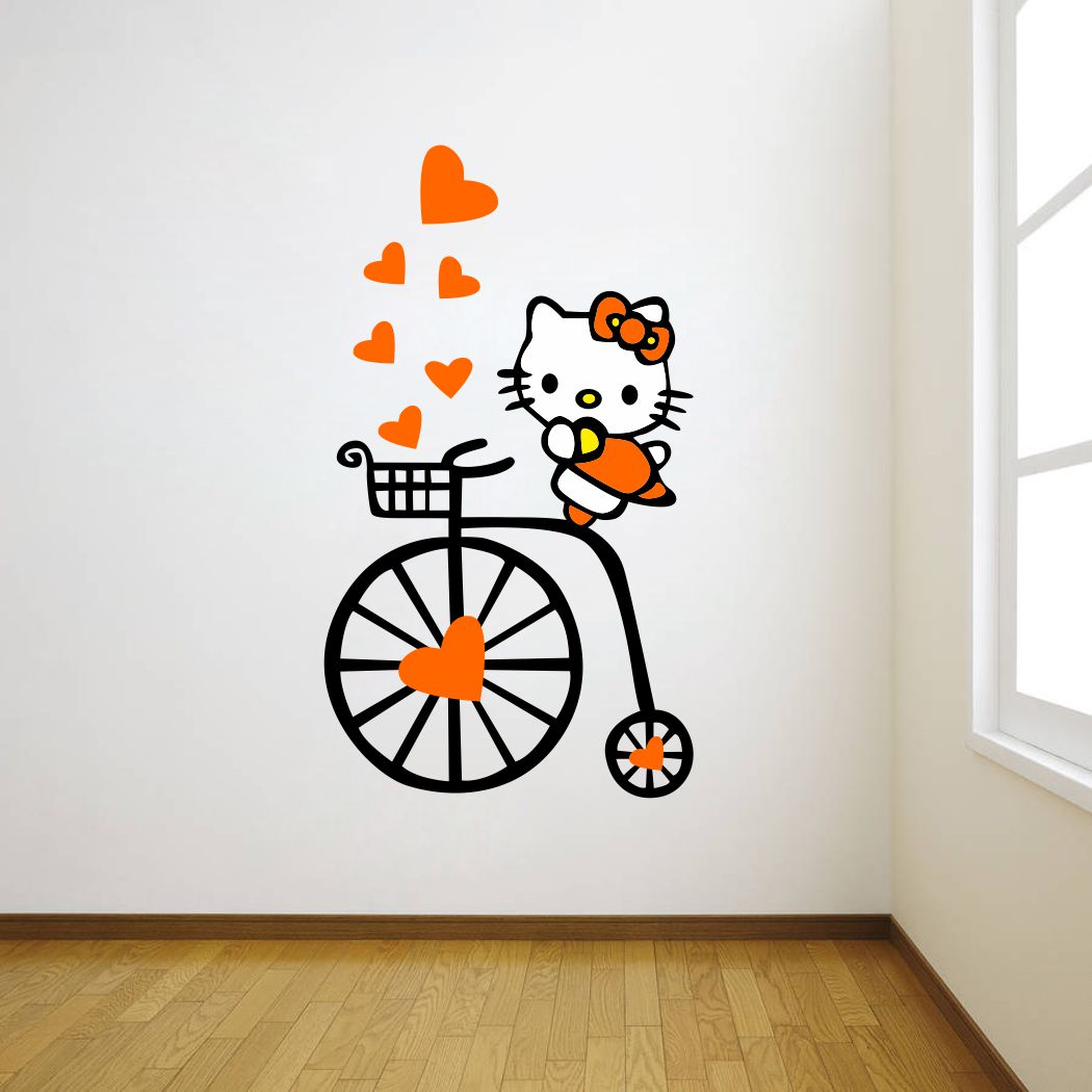 Homexa Decor | Cute Kitty With Bicycle Design wall Sticker Sticker (Size 40 x 71 cm)