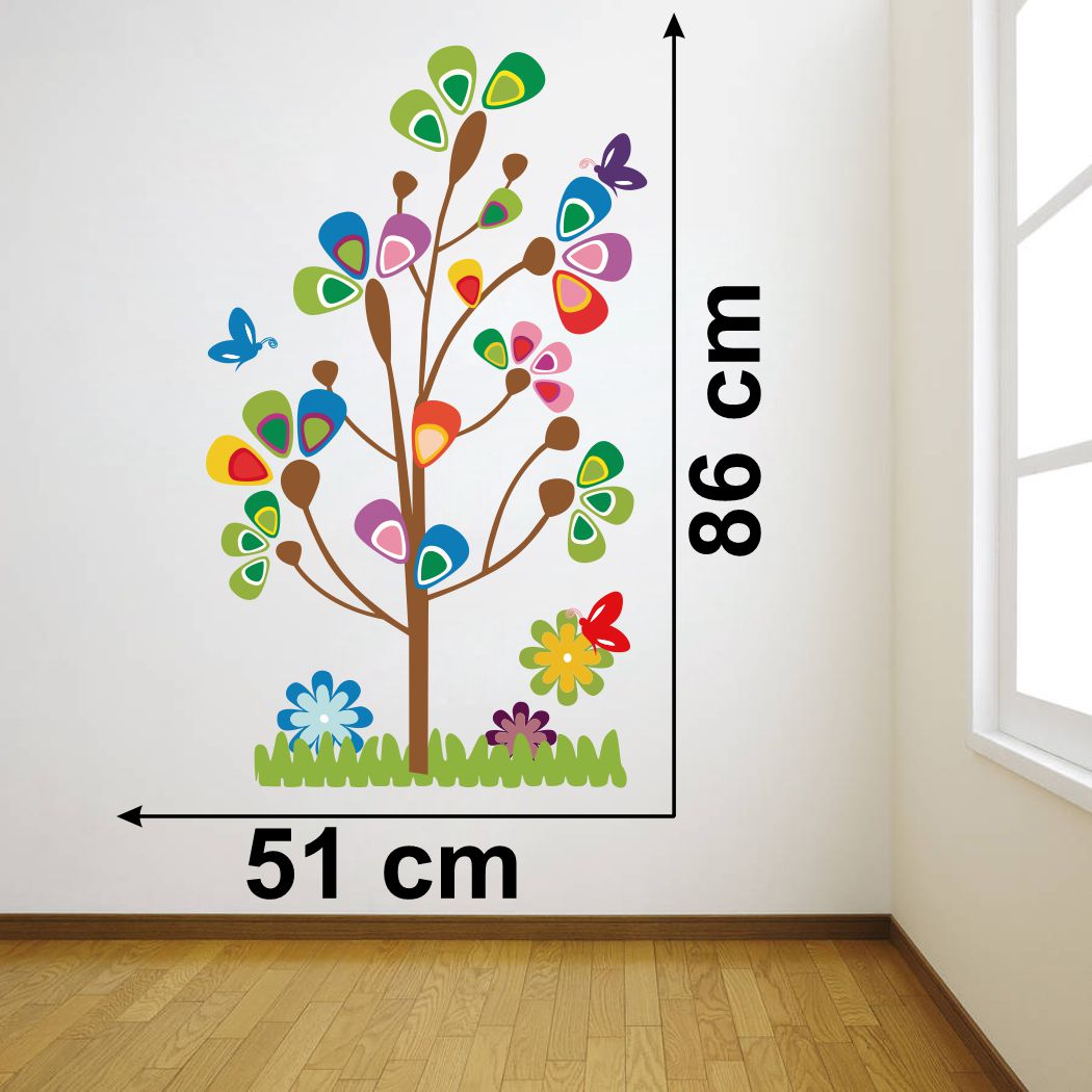 Homexa Decor | Tree With Flower and Butterflies Design wall Sticker Sticker (Size 51 x 86 cm)