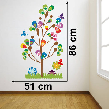 Homexa Decor | Tree With Flower and Butterflies Design wall Sticker Sticker (Size 51 x 86 cm)