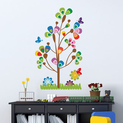 Homexa Decor | Tree With Flower and Butterflies Design wall Sticker Sticker (Size 51 x 86 cm)