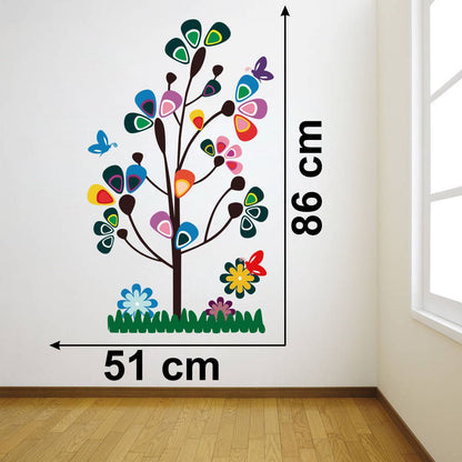 Homexa Decor | Tree With Flower and Butterflies Design wall Sticker Sticker (Size 51 x 86 cm)