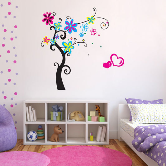 Homexa Decor | Tree With Flower and Heart Wall Sticker (Size 84 x 83 cm)