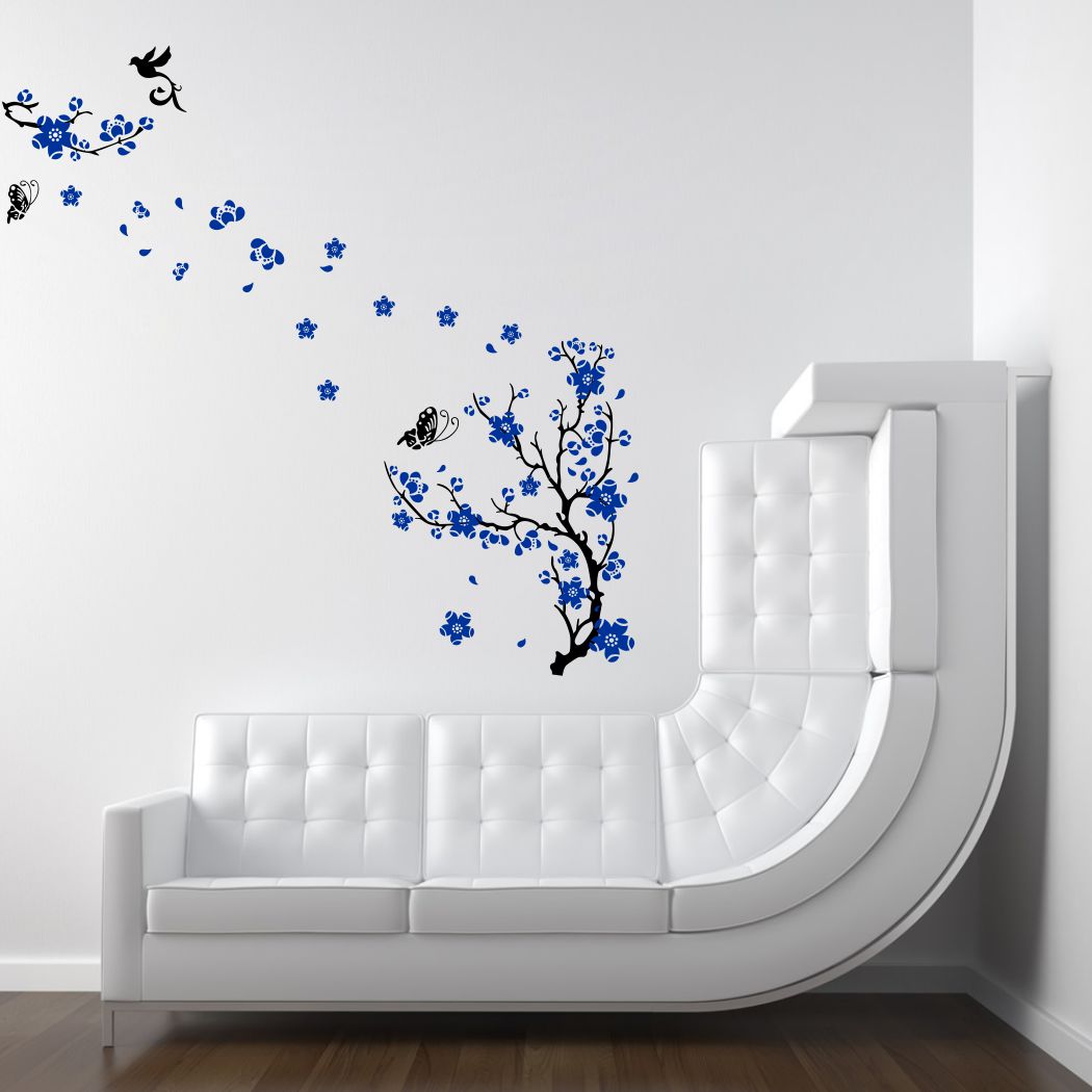 Homexa Decor | Tree With Flower and Butterflies Design wall Sticker Sticker (Size 124 x 123 cm)