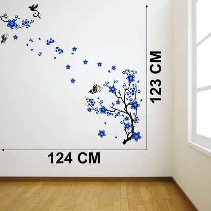 Homexa Decor | Tree With Flower and Butterflies Design wall Sticker Sticker (Size 124 x 123 cm)