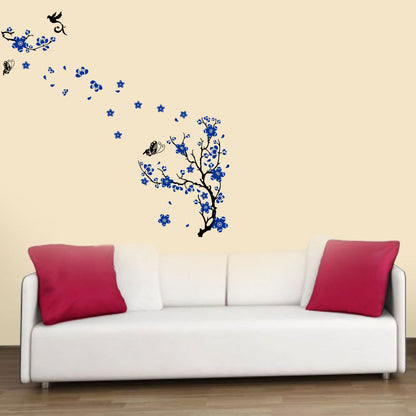 Homexa Decor | Tree With Flower and Butterflies Design wall Sticker Sticker (Size 124 x 123 cm)