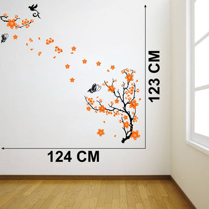 Homexa Decor | Tree With Flower and Butterflies Design wall Sticker Sticker (Size 124 x 123 cm)