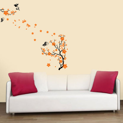 Homexa Decor | Tree With Flower and Butterflies Design wall Sticker Sticker (Size 124 x 123 cm)