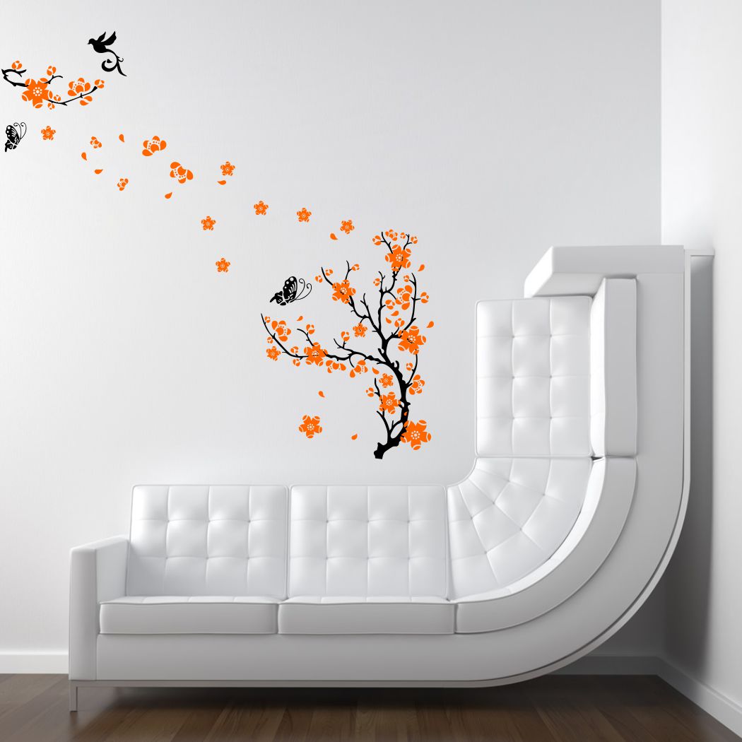 Homexa Decor | Tree With Flower and Butterflies Design wall Sticker Sticker (Size 124 x 123 cm)