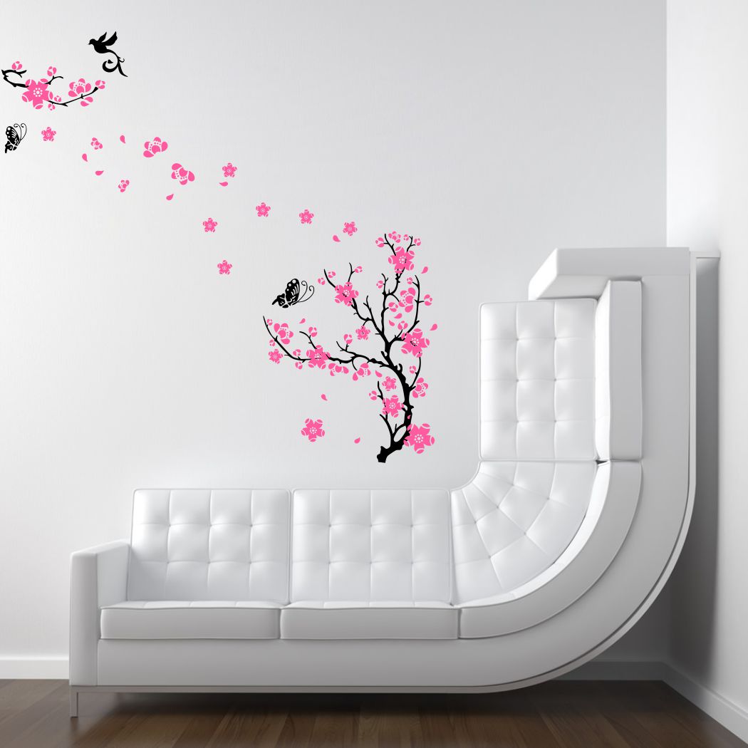 Homexa Decor | Tree With Flower and Butterflies Design wall Sticker Sticker (Size 124 x 123 cm)