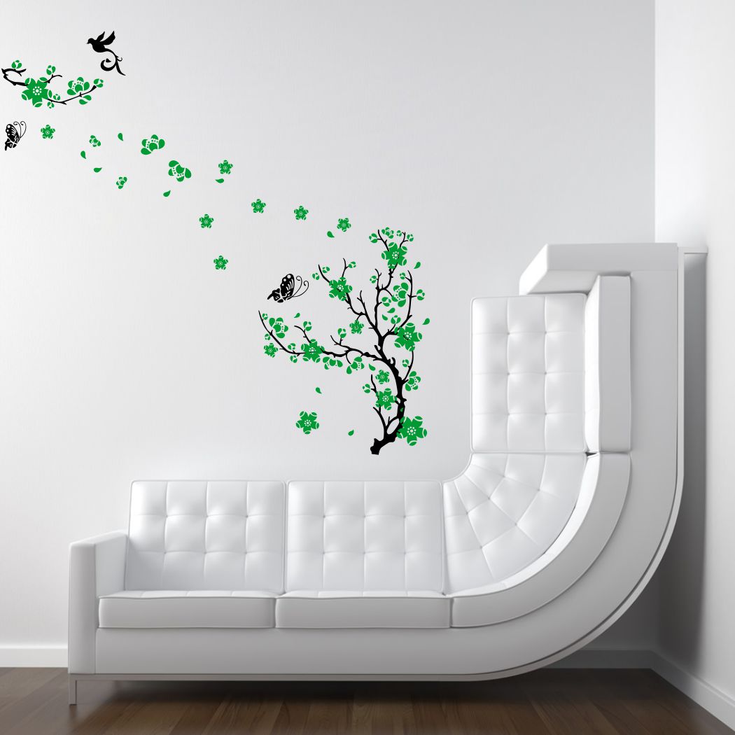 Homexa Decor | Tree With Flower and Butterflies Design wall Sticker Sticker (Size 124 x 123 cm)