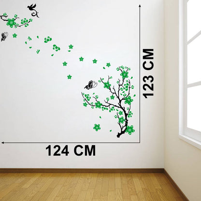 Homexa Decor | Tree With Flower and Butterflies Design wall Sticker Sticker (Size 124 x 123 cm)