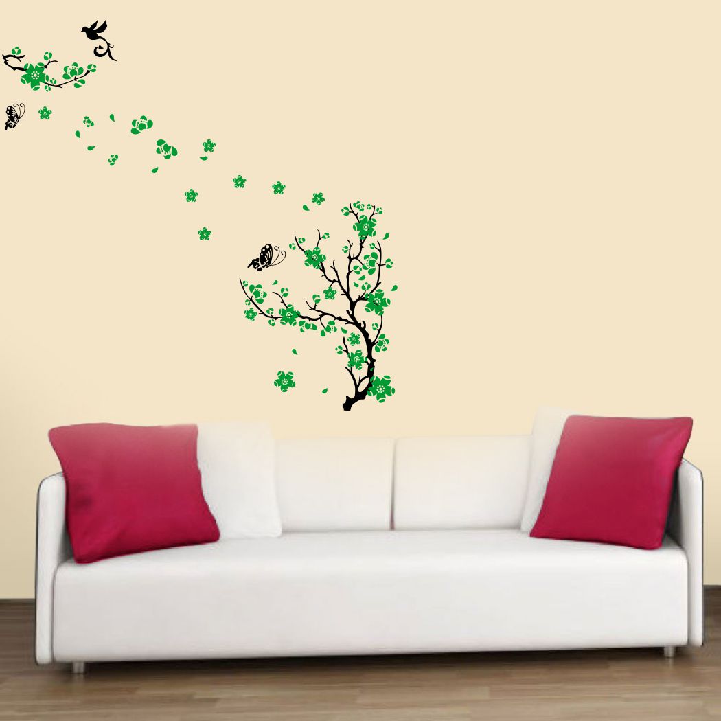 Homexa Decor | Tree With Flower and Butterflies Design wall Sticker Sticker (Size 124 x 123 cm)