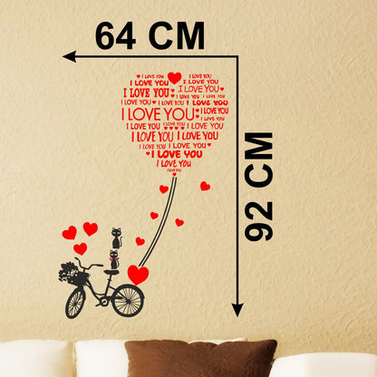 Homexa Decor | Bicycle With Cat and Heart Design wall Sticker Sticker (Size 64 x 92 cm)