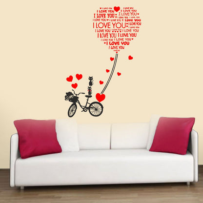 Homexa Decor | Bicycle With Cat and Heart Design wall Sticker Sticker (Size 64 x 92 cm)