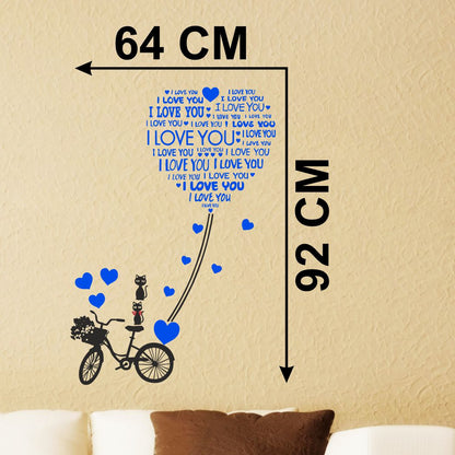 Homexa Decor | Bicycle With Cat and Heart Design wall Sticker Sticker (Size 64 x 92 cm)