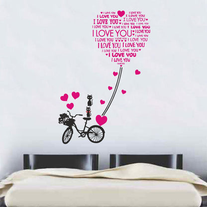 Homexa Decor | Bicycle With Cat and Heart Design wall Sticker Sticker (Size 64 x 92 cm)