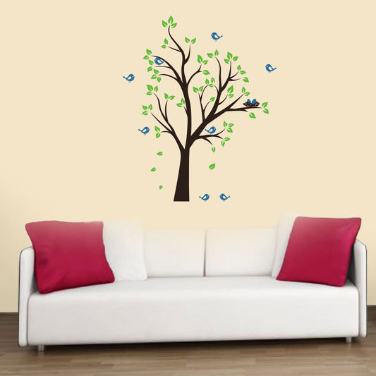 Homexa Decor | Tree With Leaf and Birds Wall Sticker (Size 70 x 85 cm)