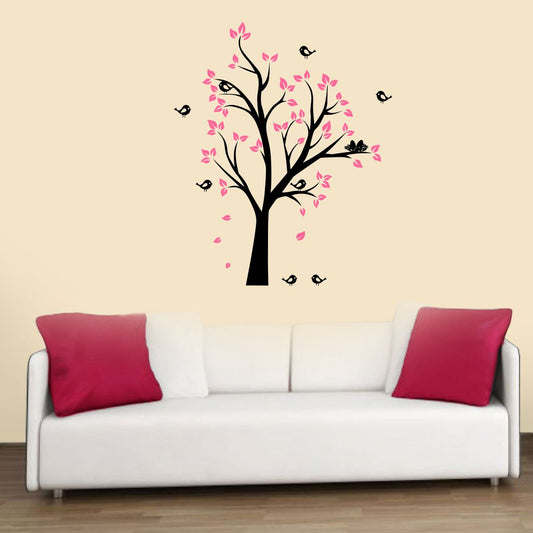 Homexa Decor | Tree With Leaf and Birds Wall Sticker (Size 70 x 85 cm)
