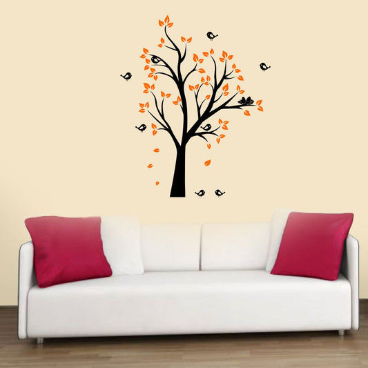 Homexa Decor | Tree With Leaf and Birds Wall Sticker (Size 70 x 85 cm)