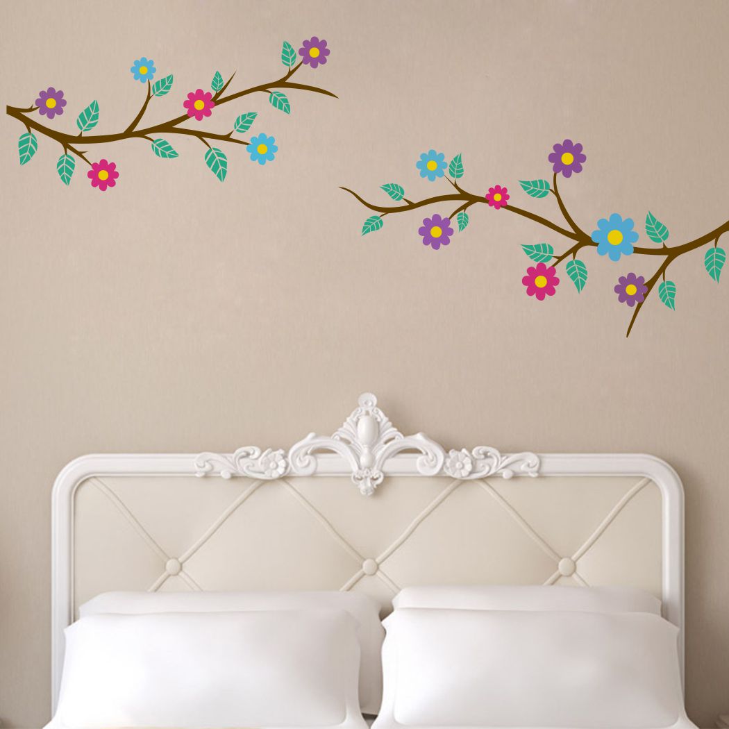 Homexa Decor | Tree With Flower Design Wall Sticker (Size 130*54 cm)