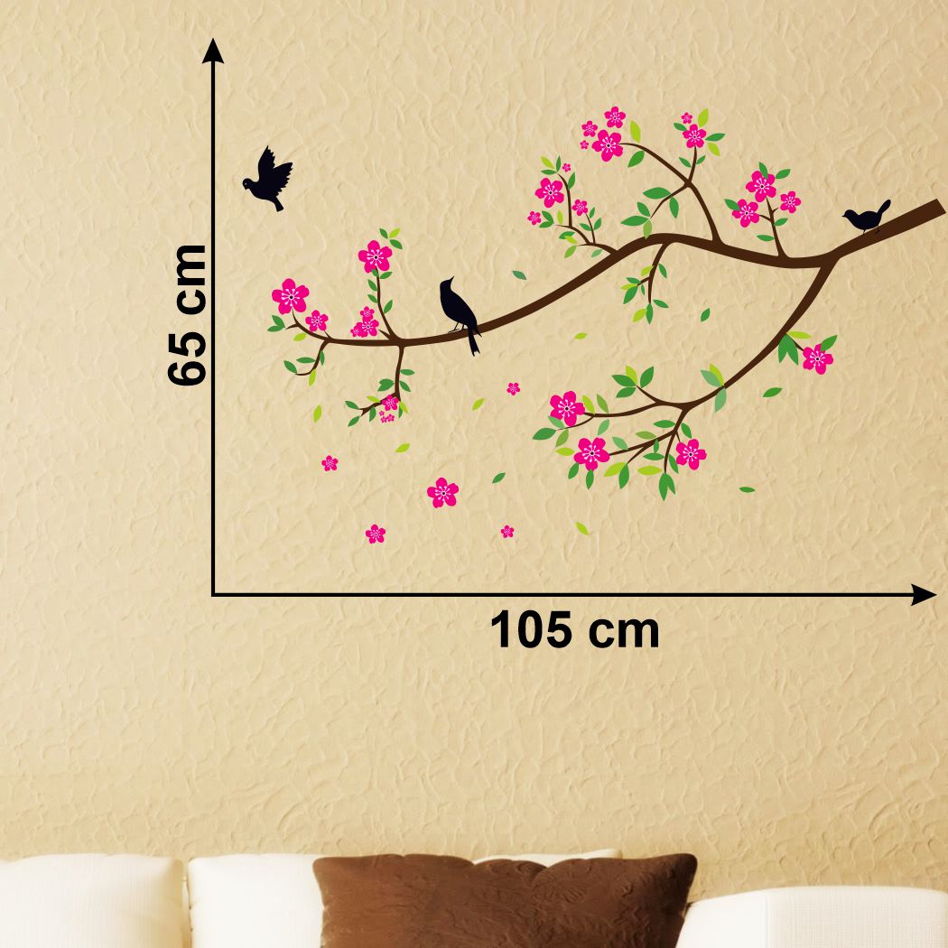 Homexa Decor | Tree With Flower, Leaf and Birds Wall Sticker (Size 70 x 85 cm)