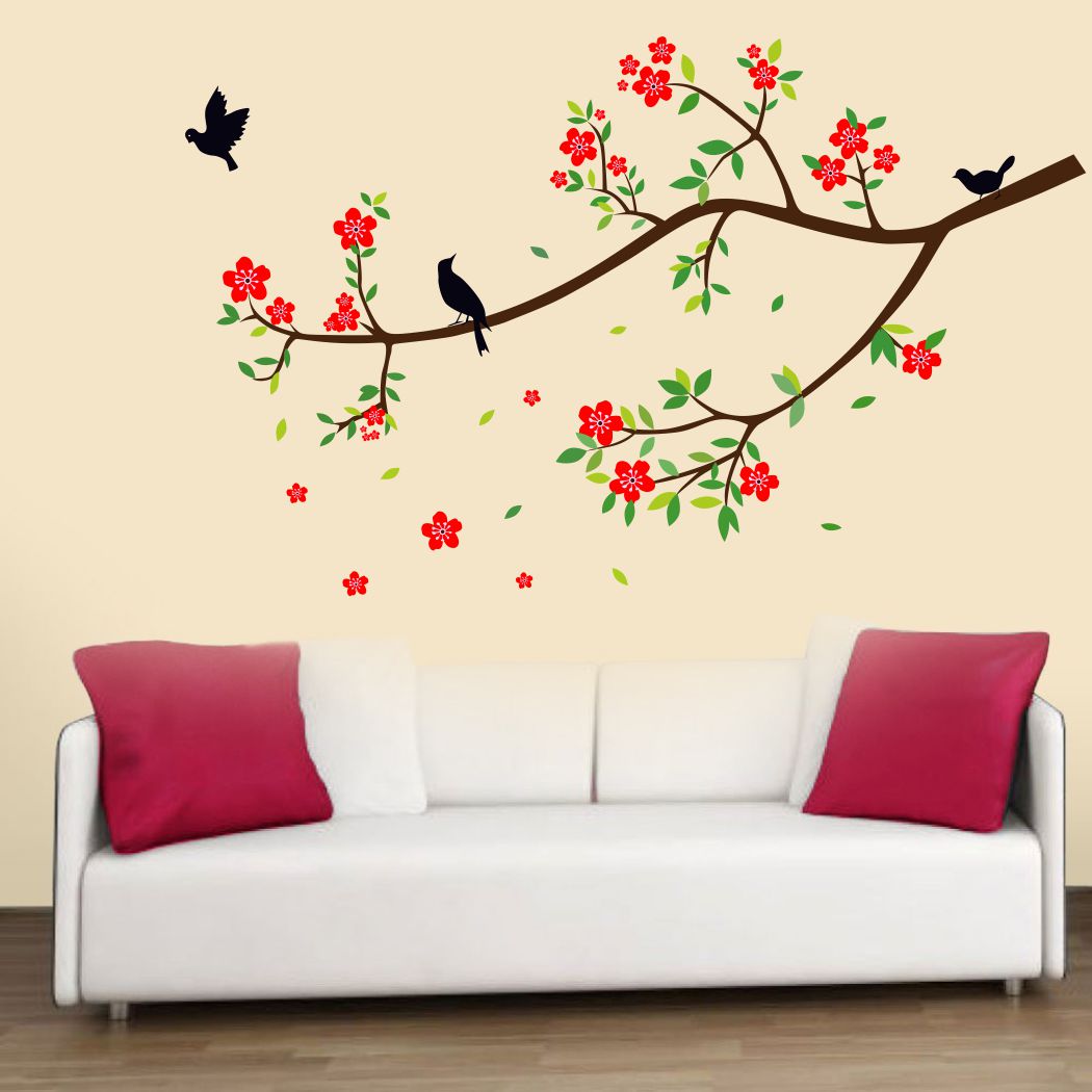 Homexa Decor | Tree With Flower, Leaf and Birds Wall Sticker (Size 70 x 85 cm)