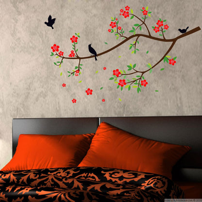 Homexa Decor | Tree With Flower, Leaf and Birds Wall Sticker (Size 70 x 85 cm)