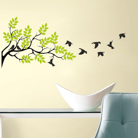 Homexa Decor | Tree With Leaf and Birds Wall Sticker (Size 140 x 58 cm)