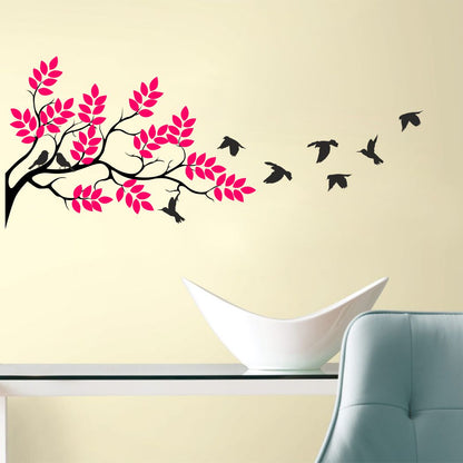 Homexa Decor | Tree With Leaf and Birds Wall Sticker (Size 140 x 58 cm)