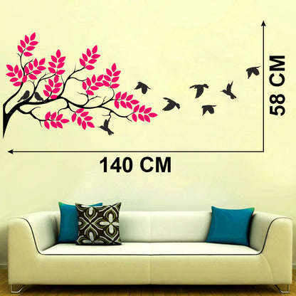 Homexa Decor | Tree With Leaf and Birds Wall Sticker (Size 140 x 58 cm)