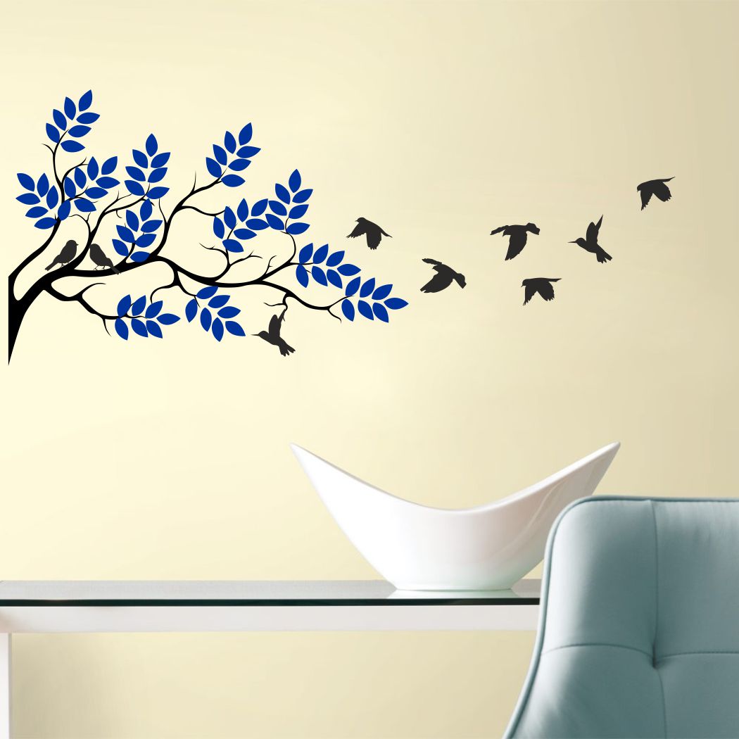 Homexa Decor | Tree With Leaf and Birds Wall Sticker (Size 140 x 58 cm)