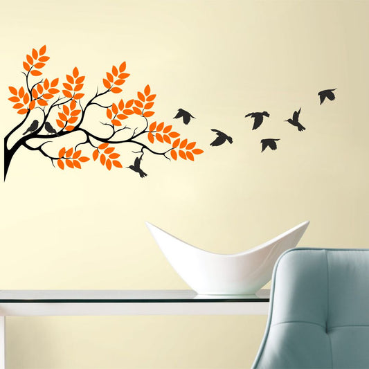 Homexa Decor | Tree With Leaf and Birds Wall Sticker (Size 140 x 58 cm)