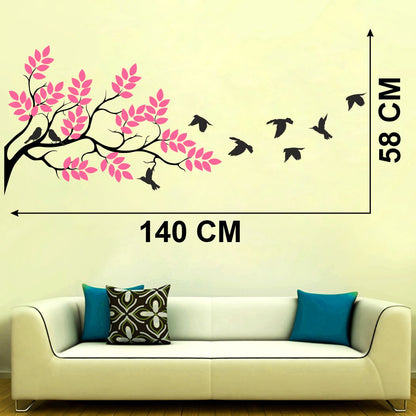 Homexa Decor | Tree With Leaf and Birds Wall Sticker (Size 140 x 58 cm)