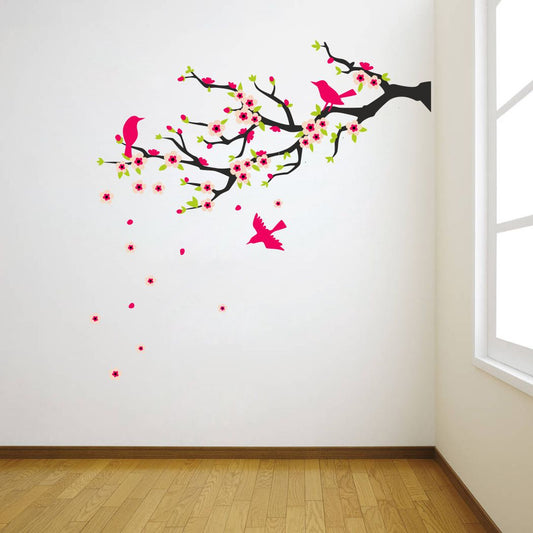Homexa Decor | Tree With Leaf and Birds Wall Sticker (Size 81 x 80 cm)