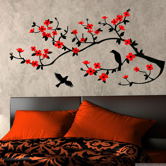 Homexa Decor | Tree With Leaf and Birds Wall Sticker (Size 82 x 41 cm)