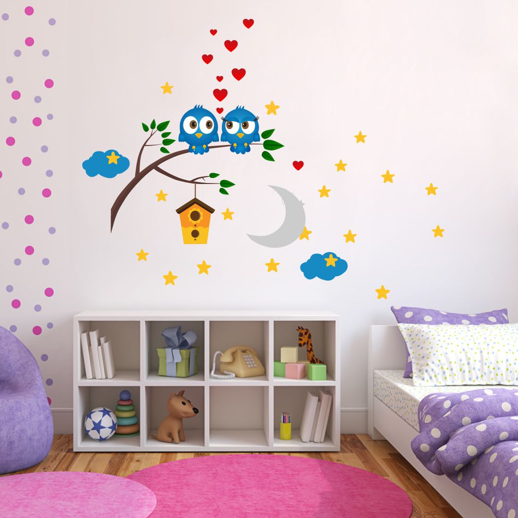 Homexa Decor | Tree With Birds and Moon Wall Sticker (Size 121 x 94 cm)