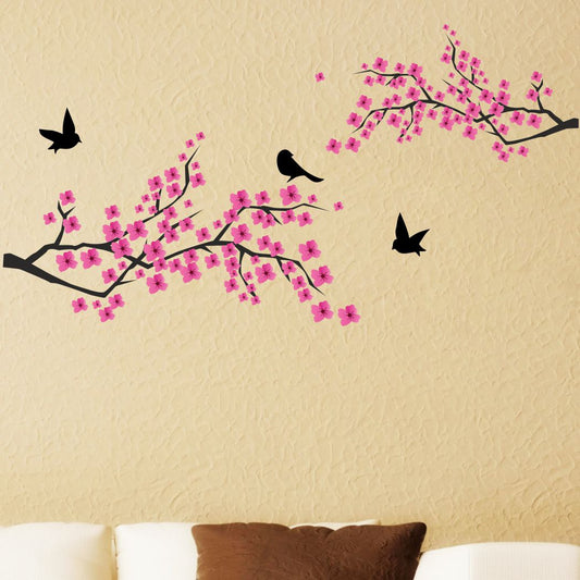 Homexa Decor | Tree With Flower and Birds Wall Sticker (Size 91 x 60 cm)