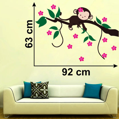 Homexa Decor | Tree With Flower and Monkey Wall Sticker (Size 92 x 63 cm)