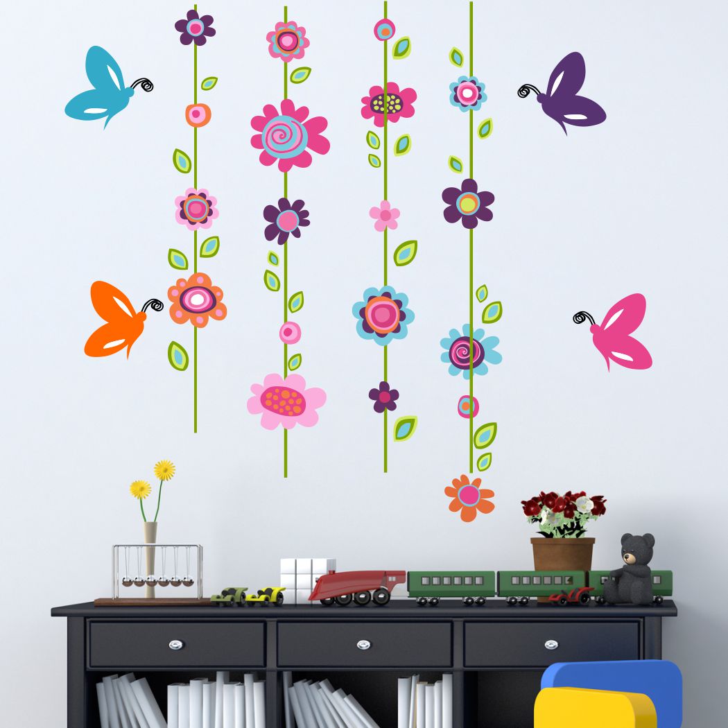 Homexa Decor | Flower And Butterfly Wall Sticker (Size 105 x 93 cm)