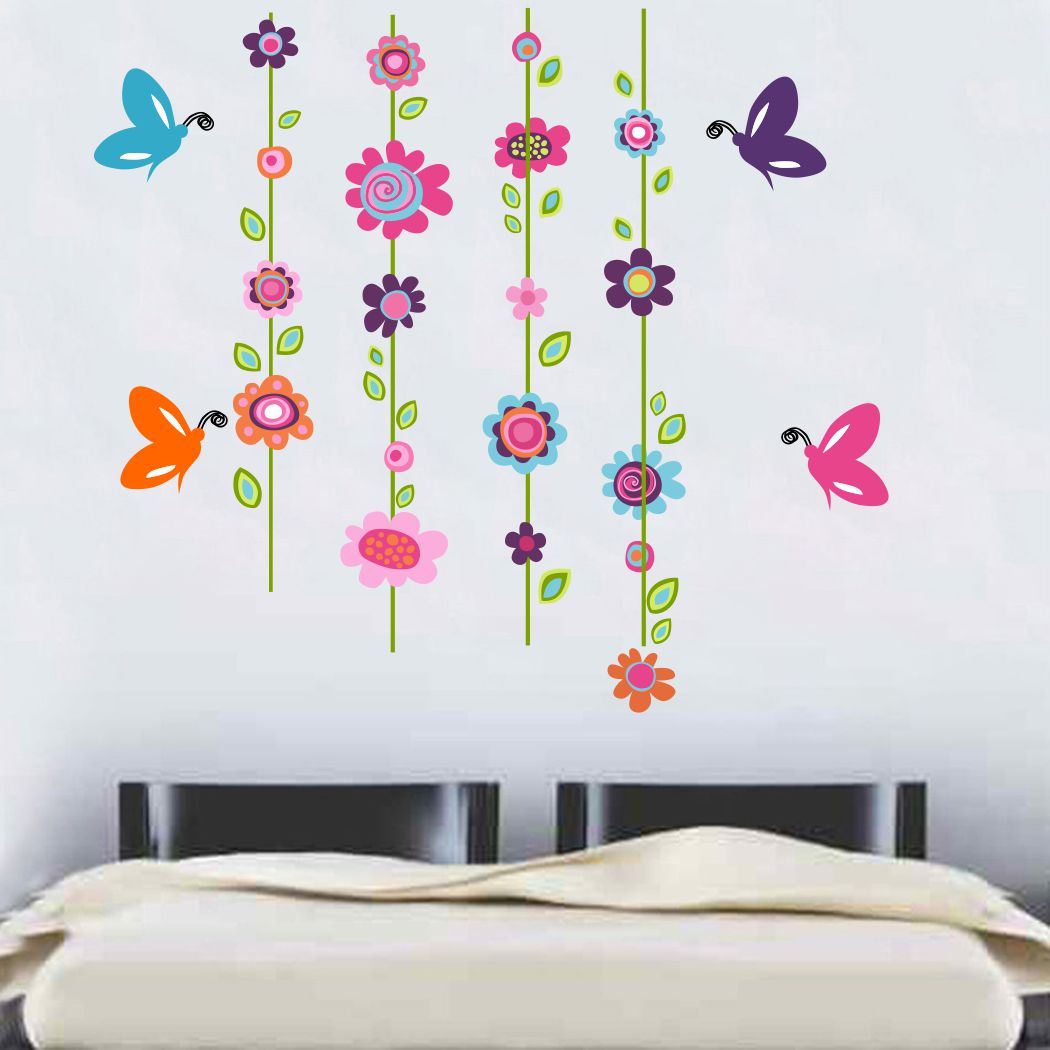 Homexa Decor | Flower And Butterfly Wall Sticker (Size 105 x 93 cm)