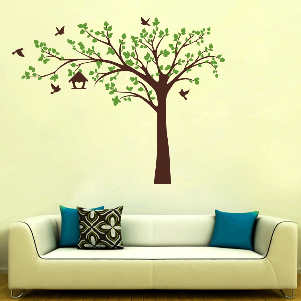 Homexa Decor | Tee With Birds and Leaf Design Wall Sticker (Size 91 x 71 cm)