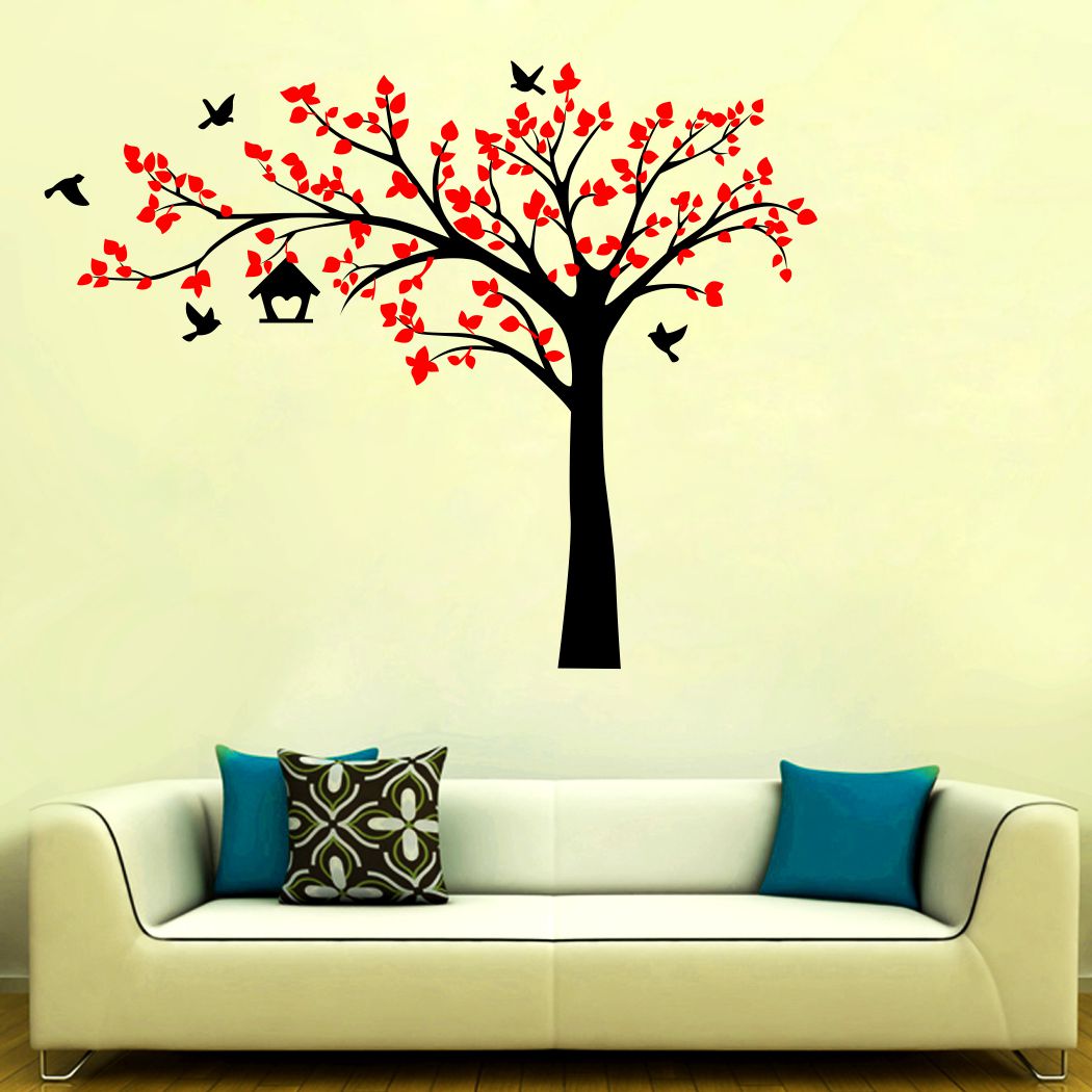 Homexa Decor | Tee With Birds and Leaf Design Wall Sticker (Size 91 x 71 cm)